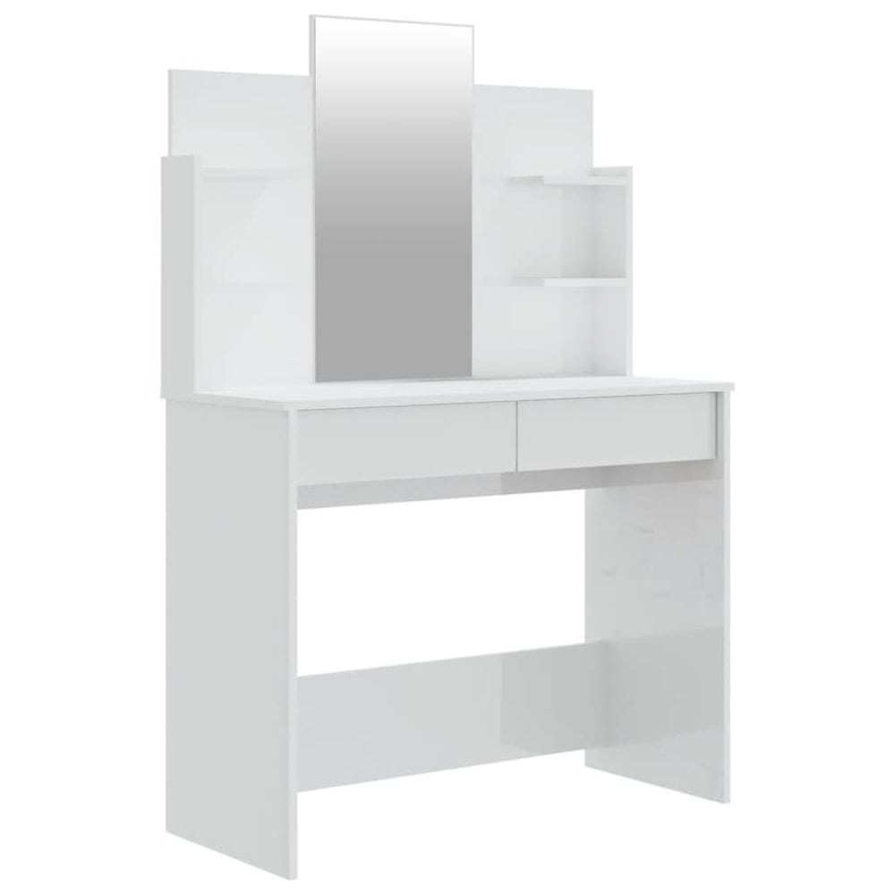Vidaxl Toaletný stolík so zrkadlom lesklý biely 96x40x142 cm